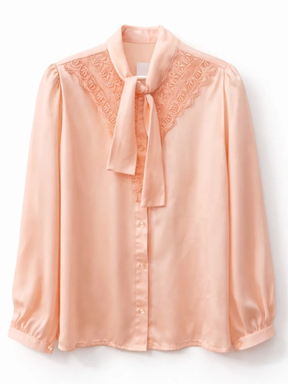 Peach Parlor Lace Blouse | Romantic Vintage Tie-Neck Top